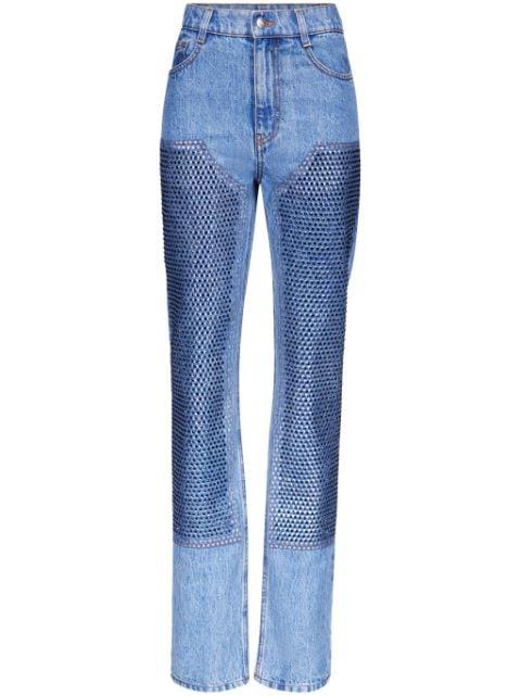 crystal-embellished straight-leg jeans by AREA