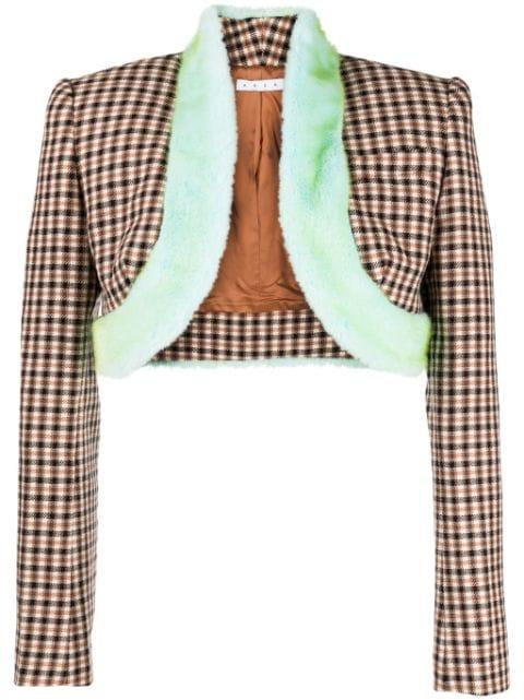 faux-fur trim cropped jacket by AREA