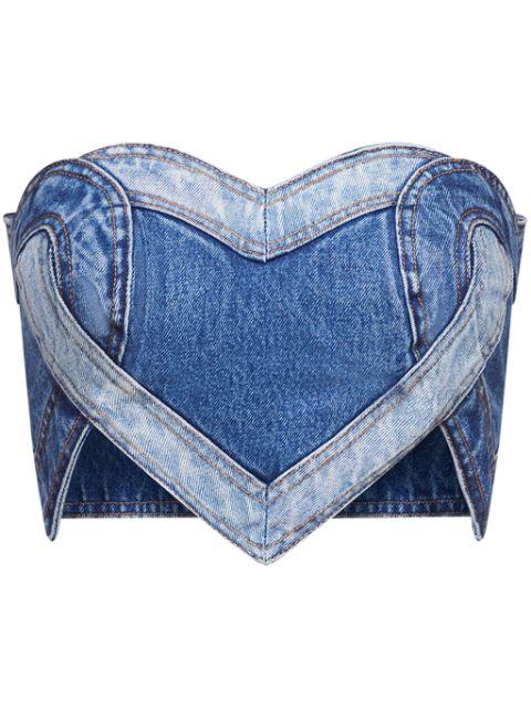 patchwork heart-motif denim bandeau by AREA