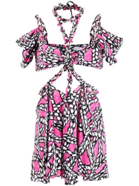 rope-print cut-out minidress by AREA