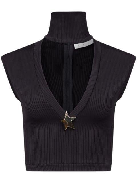 star-stud rib-knit crop top by AREA