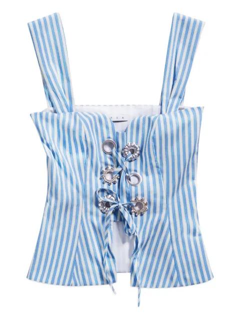 striped grommet corset top by AREA