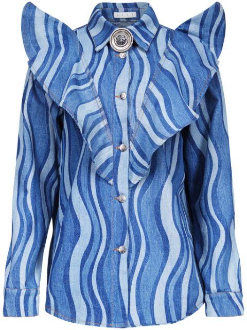sunray-patterned denim shirt by AREA
