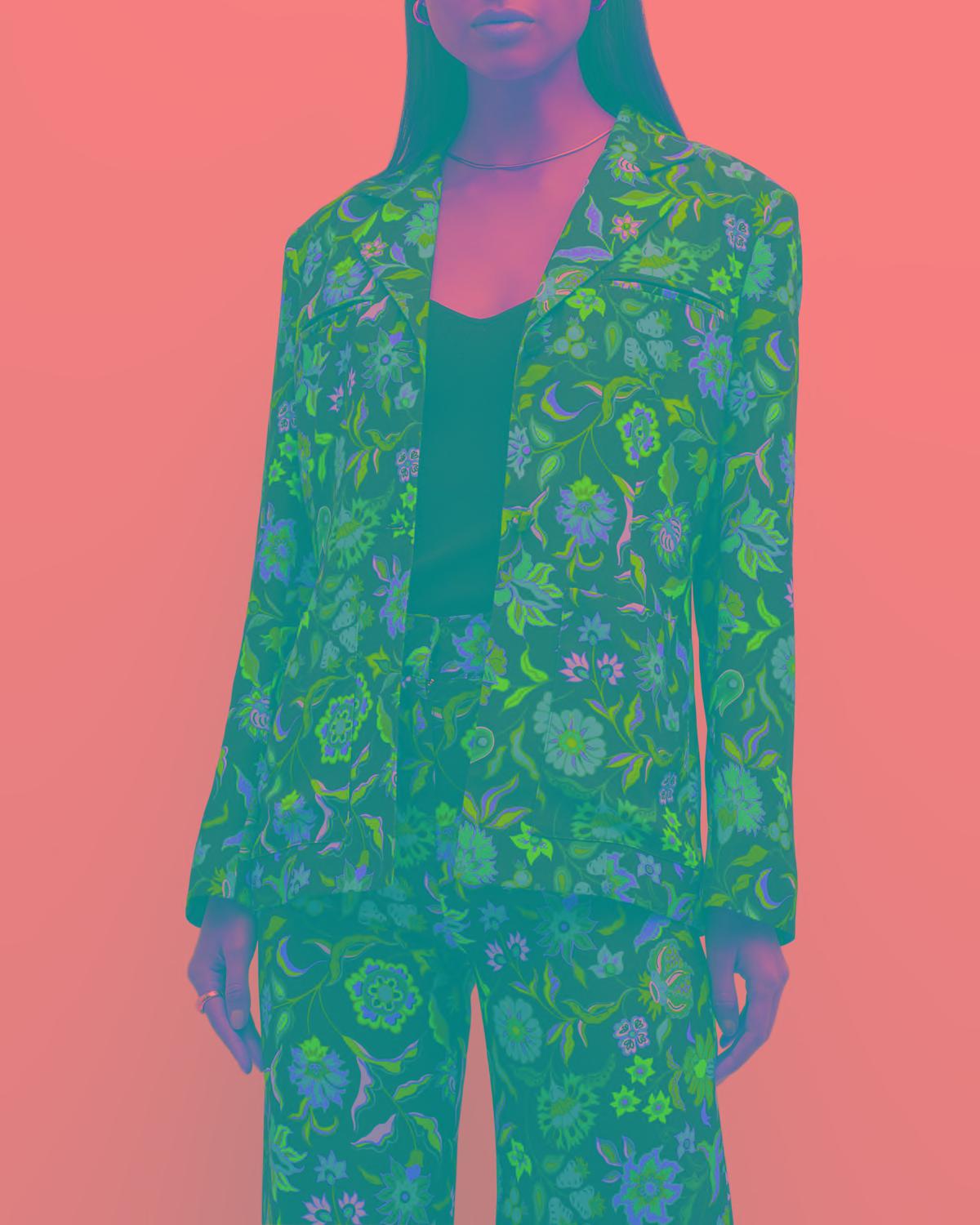 Single-Button Floral-Print Safari Jacket by ARIAS NEW YORK Single-Button Floral-Print Safari Jacket by ARIAS NEW YORK