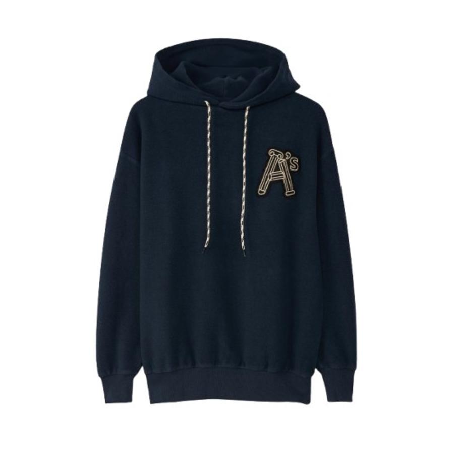 Aries Mens Navy Reverse Column Cotton Hoodie by ARIES