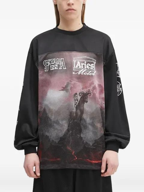 mesh-panel graphic long-sleeve T-shirt by ARIES