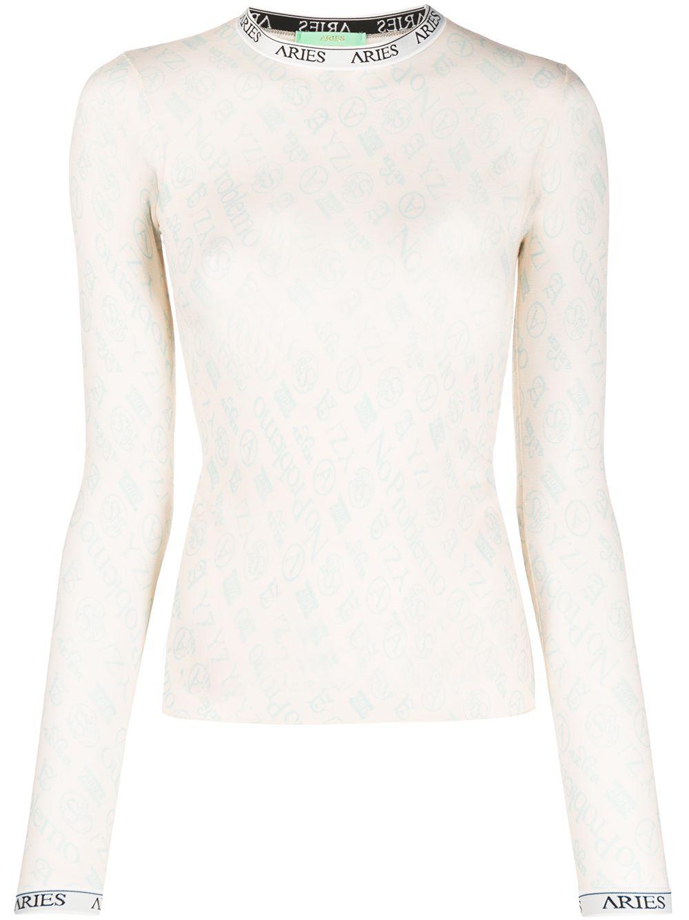 monogram long-sleeved tulle top by ARIES