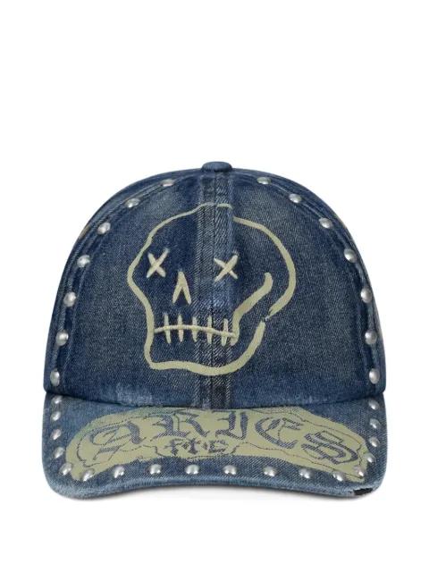 skull-print studded denim cap by ARIES