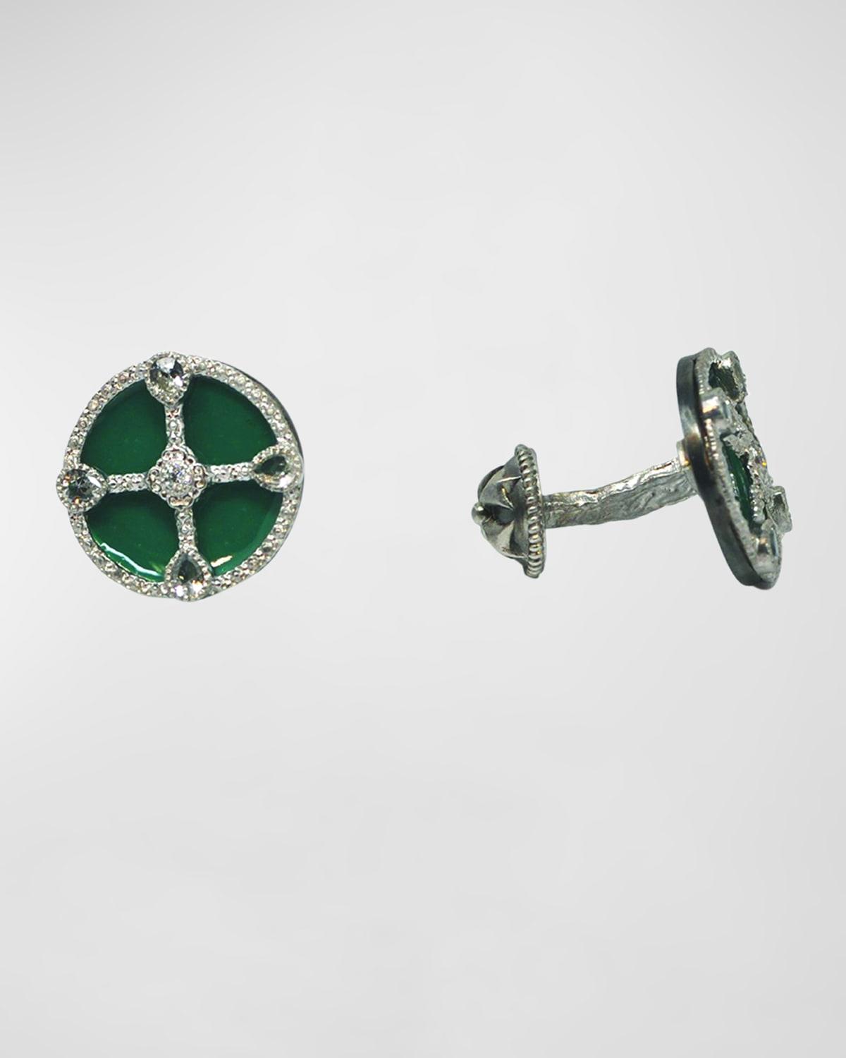 Men's Diamond and White Sapphire Enamel Cufflinks by ARMENTA