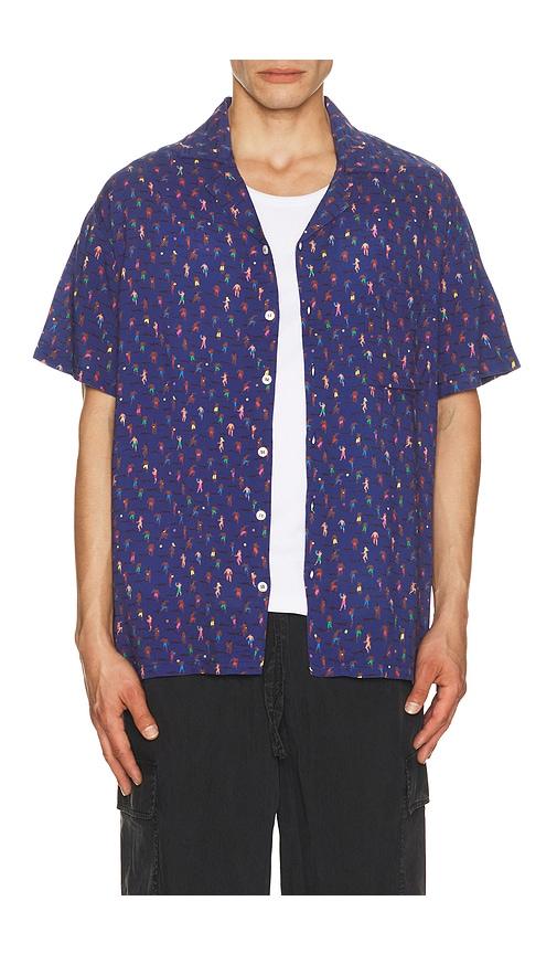 Arrels Barcelona Altinha x Malika Favre Camp Collar Shirt in Eco Blue in Blue by ARRELS BARCELONA