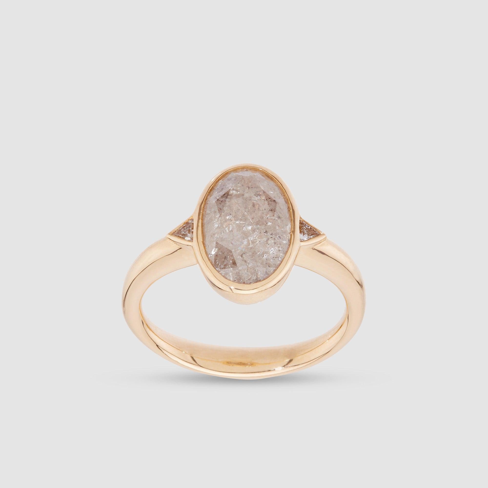 Artemer - Yellow Gold Oval Ring with Salt And Pepper Diamond by ARTEMER