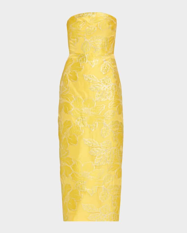 Diana Strapless Floral Jacquard Midi Dress by AS IT MAY