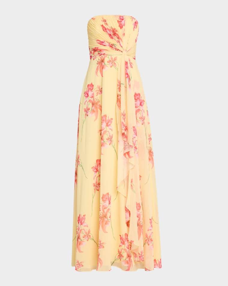 Isabella Strapless Draped Chiffon Gown by AS IT MAY