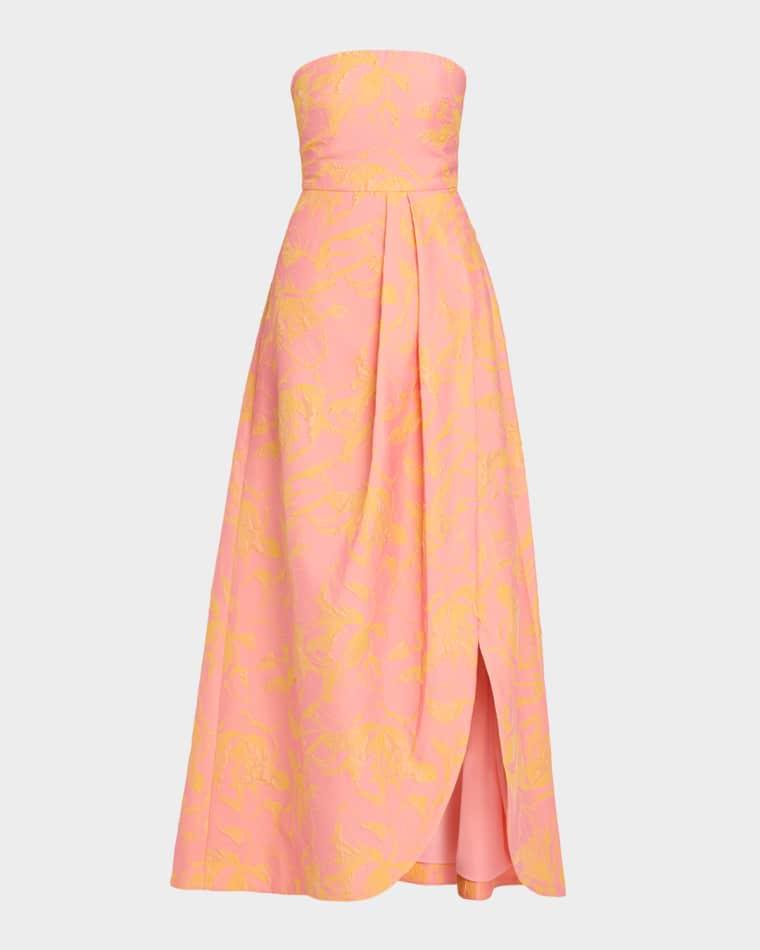 Kaia Strapless Floral Jacquard Gown by AS IT MAY