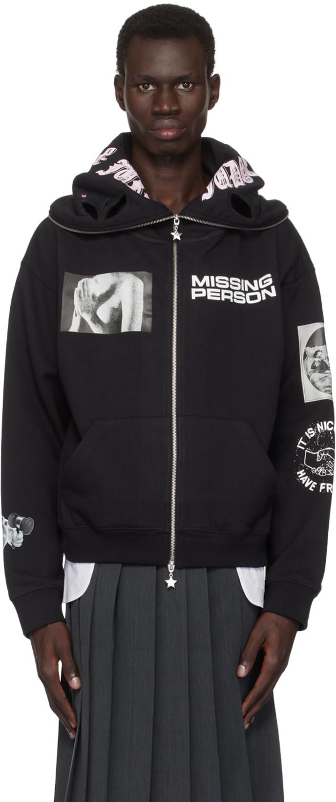 Black 'Missing Person' Butterfly Hoodie by ASHLEY WILLIAMS