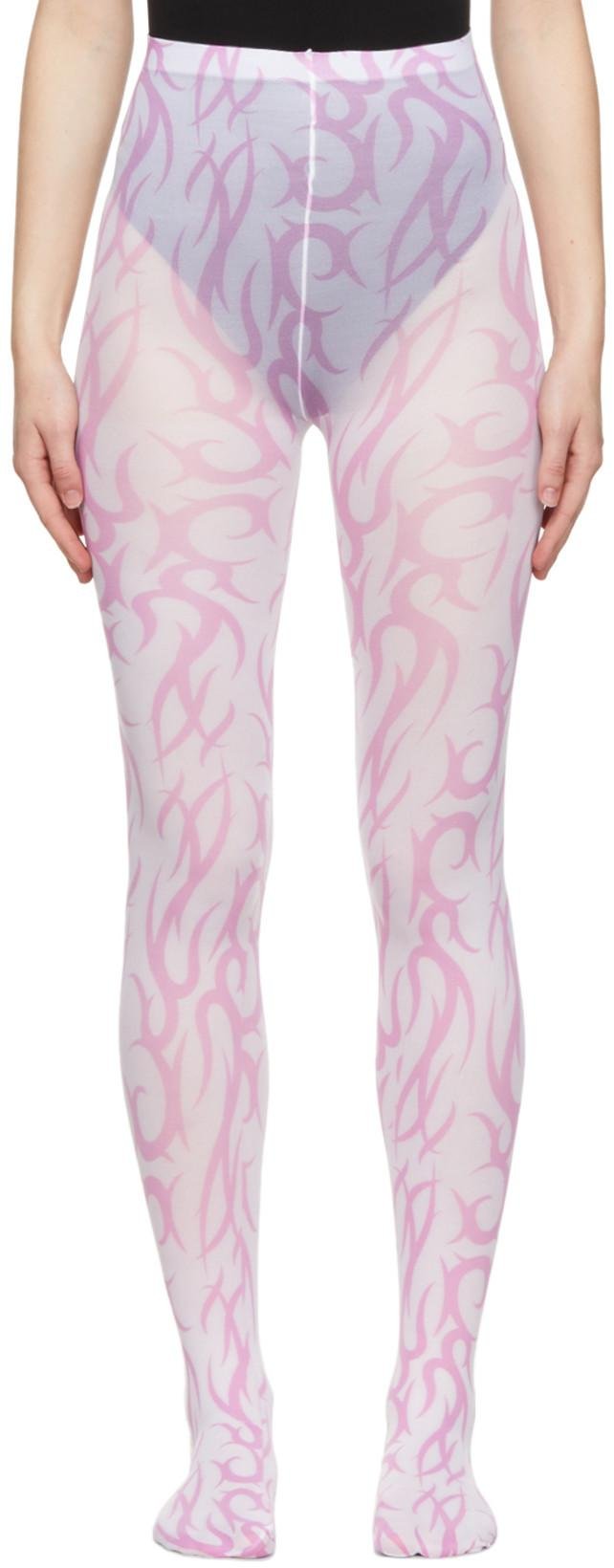 Pink & White All Over Tattoo Print Tights by ASHLEY WILLIAMS