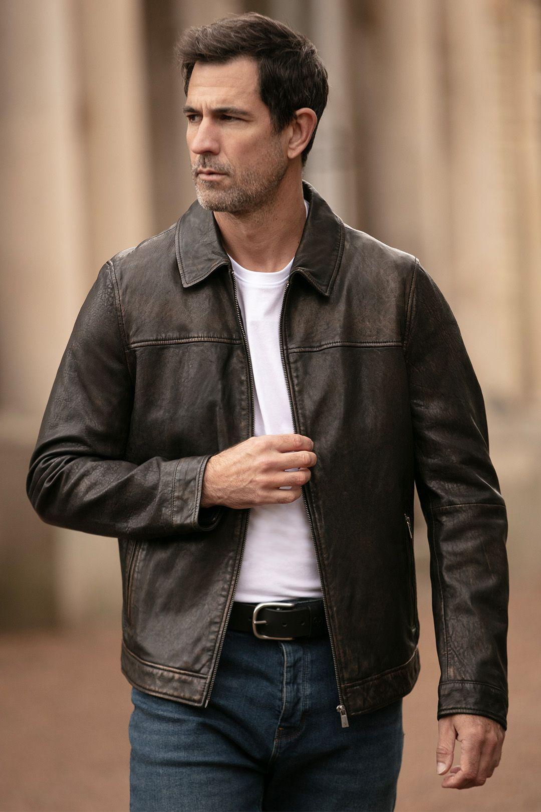 'AMJ-9' Real Leather Brando Collar Jacket by ASHWOOD LEATHER