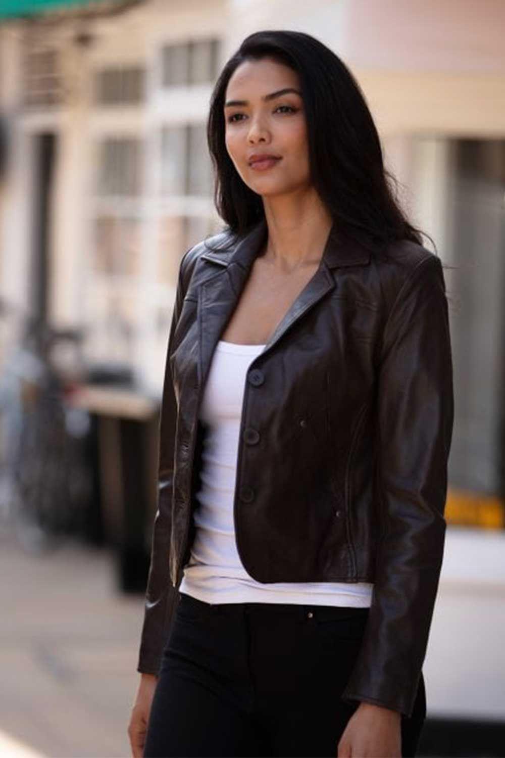 'Angel' Real Leather Three Button Blazer by ASHWOOD LEATHER