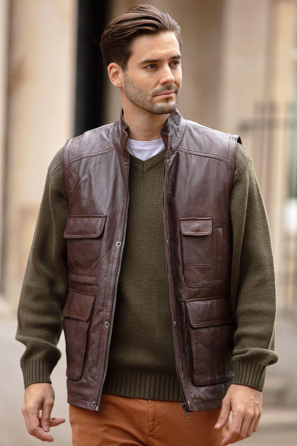 'Enzo' Leather Utility Vest with Multiple Pockets by ASHWOOD LEATHER