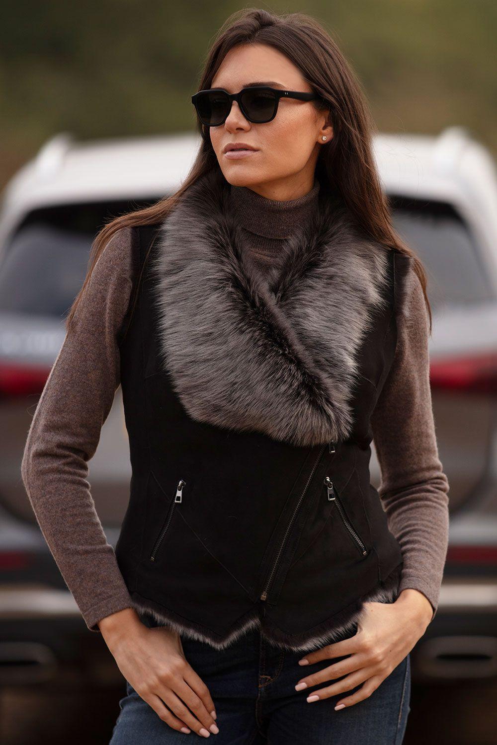 'Kimi' Toscana Suede Leather Biker Gilet by ASHWOOD LEATHER