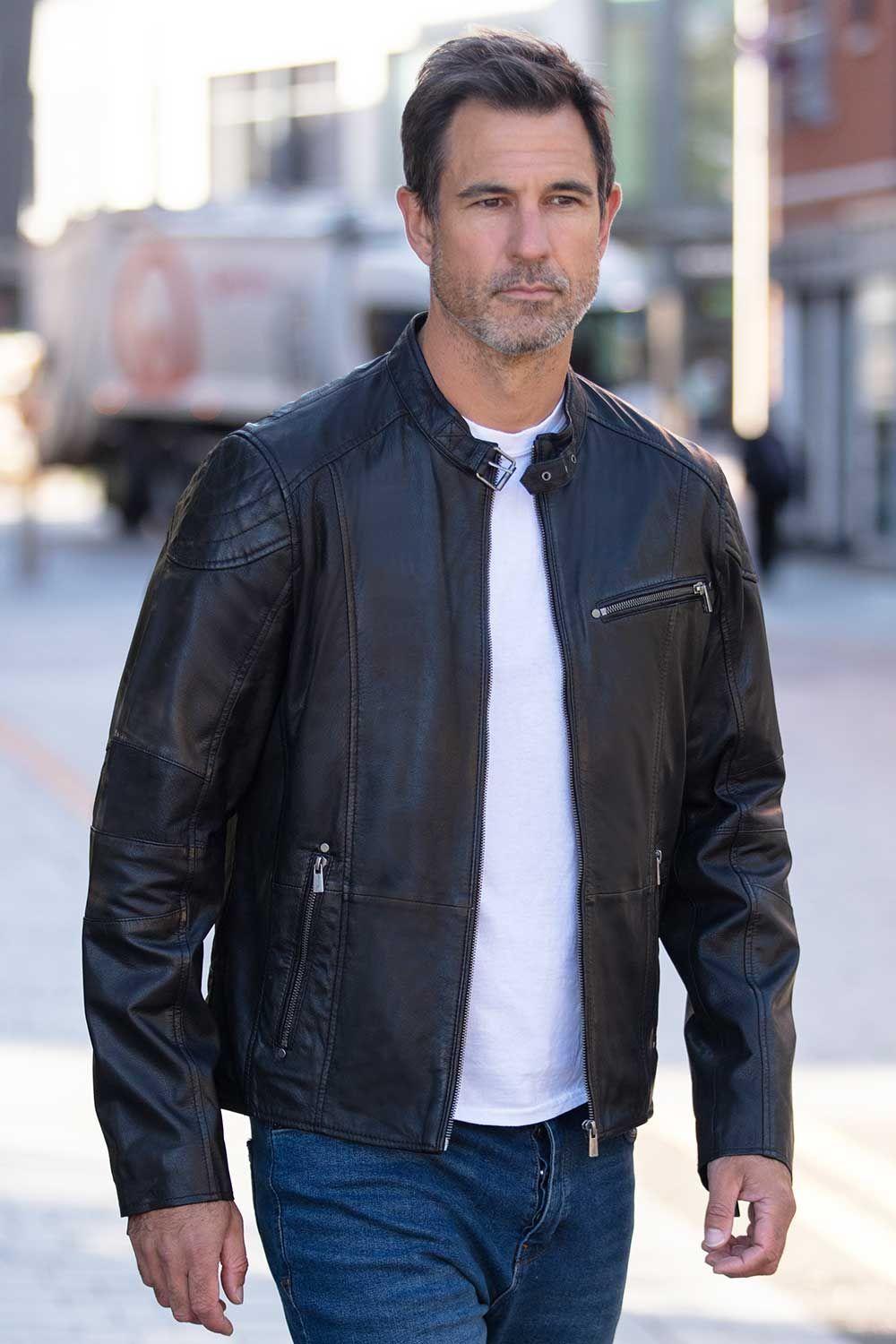 'Largo' Real Leather Zip-Up Biker Jacket by ASHWOOD LEATHER