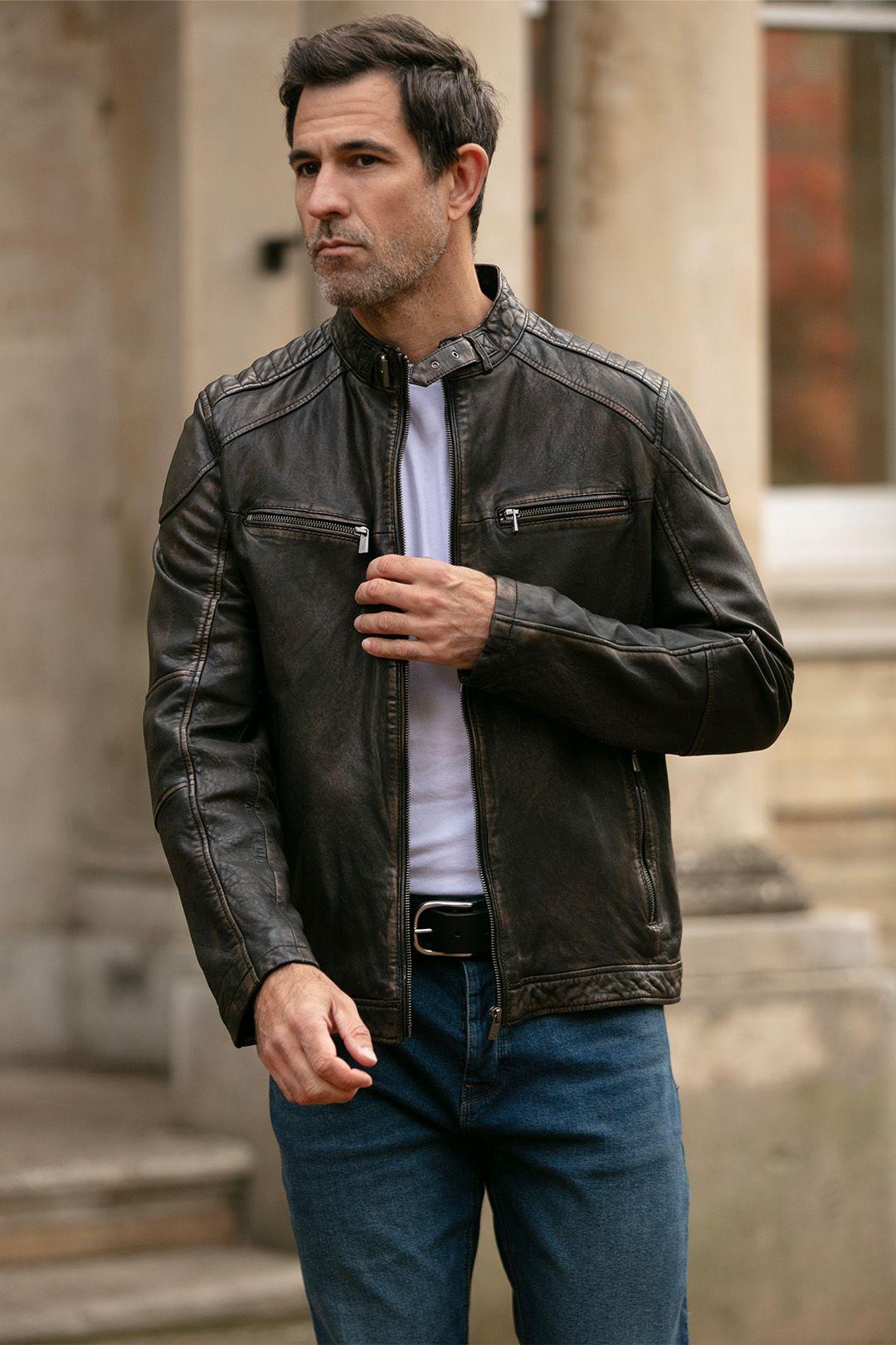 'Lent' Classic Leather Biker Jacket with Buckled Collar by ASHWOOD LEATHER 'Lent' Classic Leather Biker Jacket with Buckled Collar by ASHWOOD LEATHER
