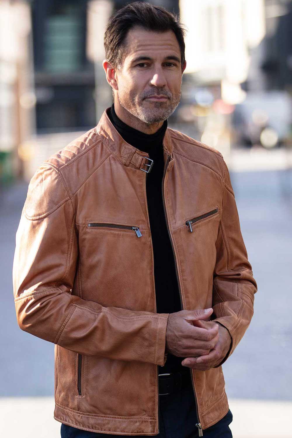 'Lent' Classic Leather Biker Jacket with Buckled Collar by ASHWOOD LEATHER