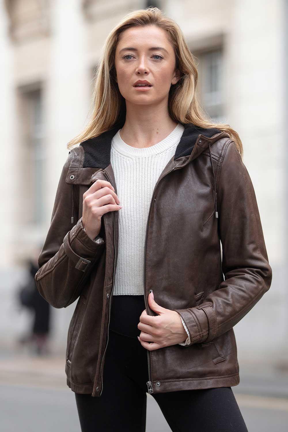 'Nicola' Real Leather Hooded Jacket Women Coat by ASHWOOD LEATHER