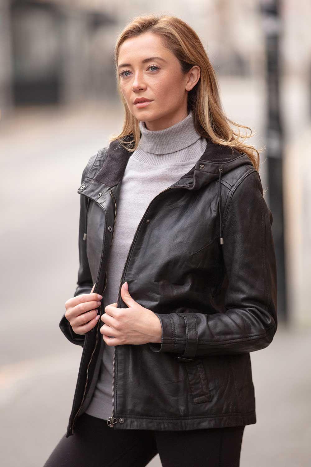 'Nicola' Real Leather Hooded Jacket Women Coat by ASHWOOD LEATHER