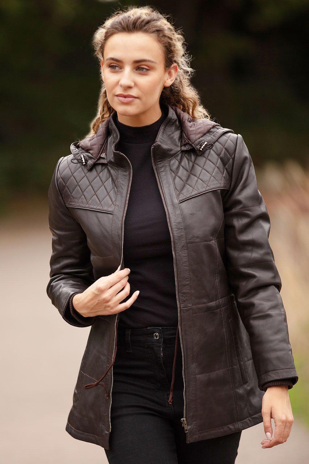 Real Leather Hooded Duffle Jacket by ASHWOOD LEATHER