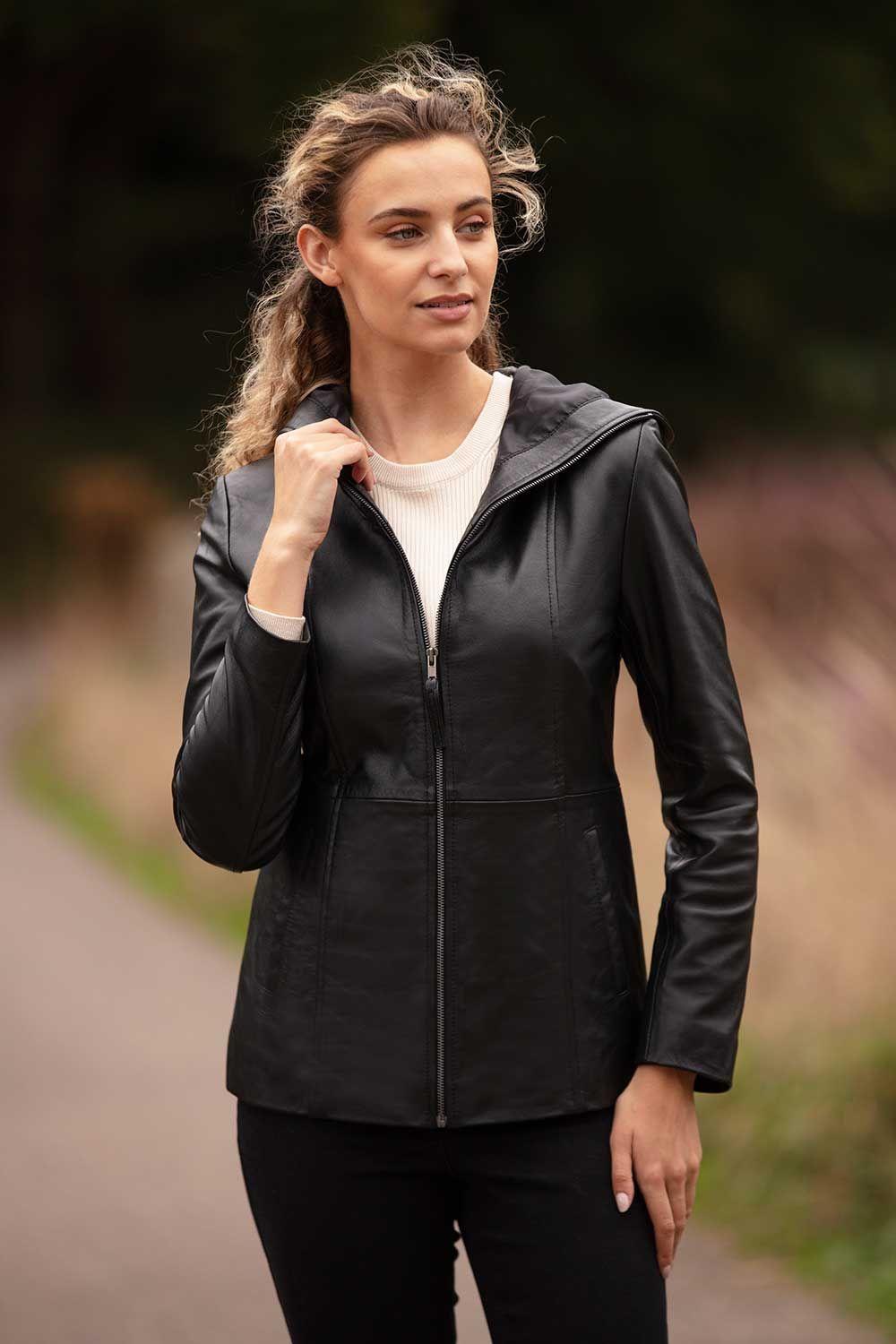 Real Leather Hooded Jacket with Fleece Lining by ASHWOOD LEATHER
