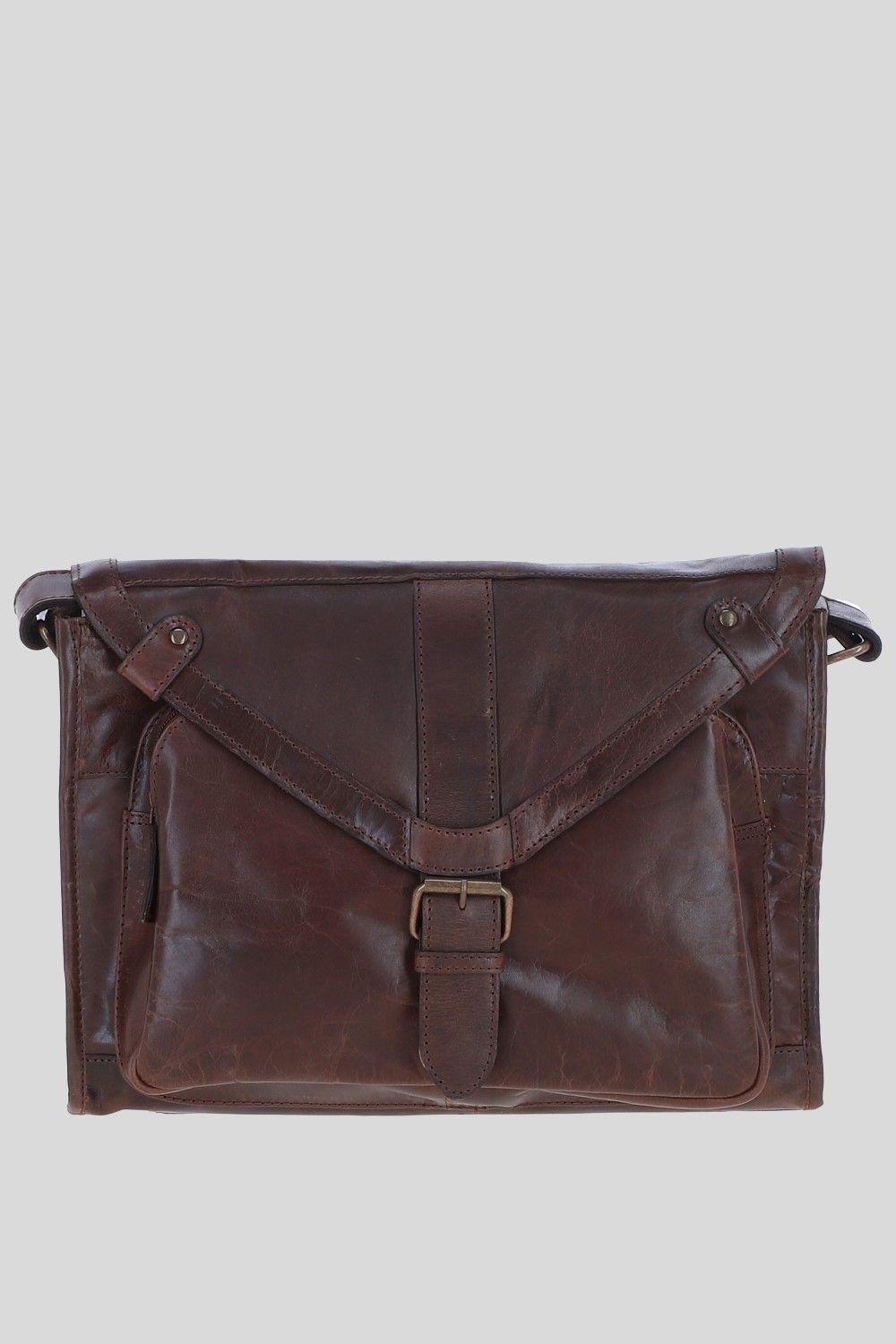 'Rhode' Real Leather Laptop Messenger Bag With Buckle Flap by ASHWOOD LEATHER