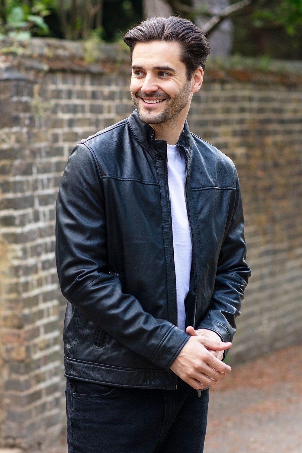 'Strada Nera' Real Leather Mandarin Collar Zip-Up Casual Jacket by ASHWOOD LEATHER