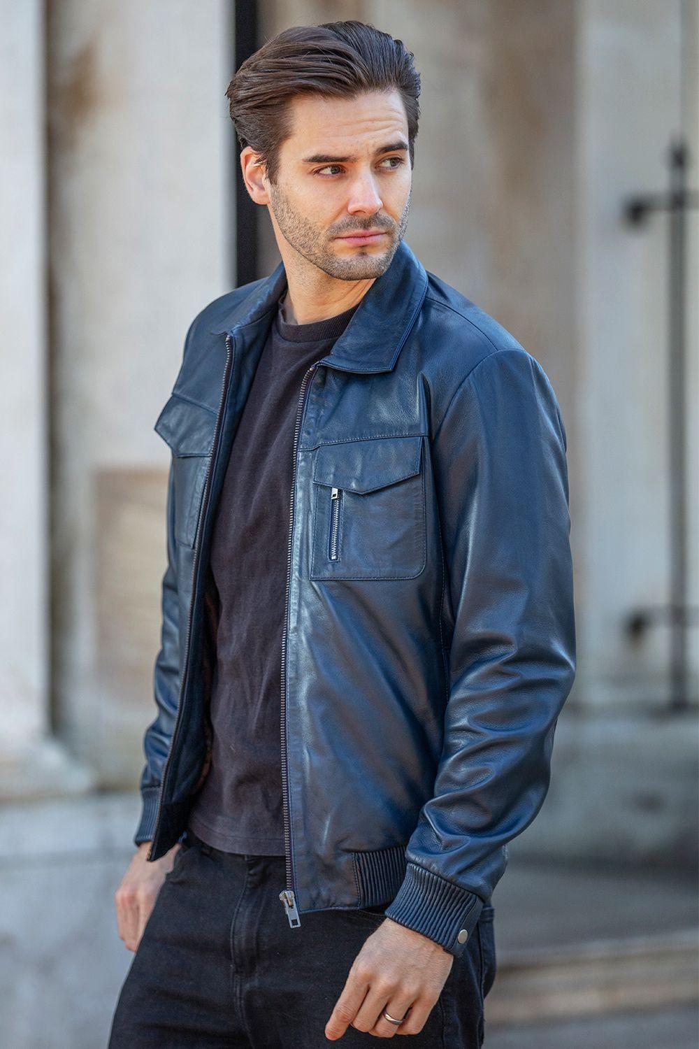 'Torino Classic' Real Leather Classic Bomber Jacket With Brando Collar by ASHWOOD LEATHER