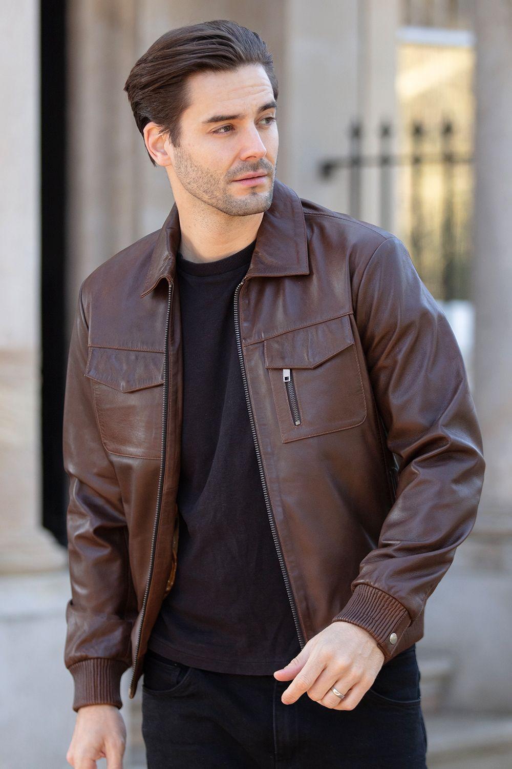 'Torino Classic' Real Leather Classic Bomber Jacket With Brando Collar by ASHWOOD LEATHER