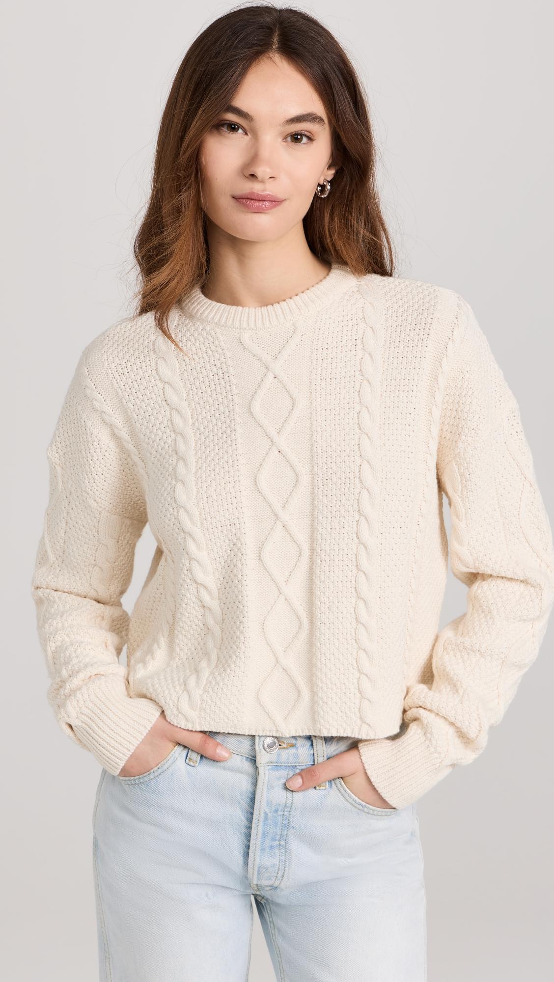 Cable Cropped Crew Sweater by ASKK NY