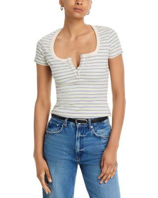 Double Stripe Scoop Henley Tee by ASKK NY