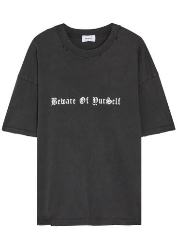 Beware printed distressed cotton T-shirt by ASKYURSELF