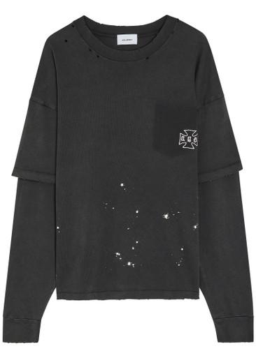 Layered distressed cotton T-shirt by ASKYURSELF
