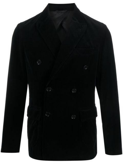notched-lapels velvet-finish double-breasted blazer by ASPESI