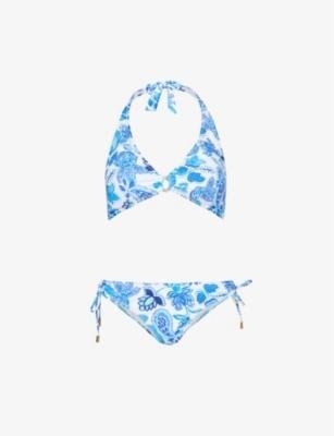 Floral-print stretch recycled-polyester bikini set by ASPIGA