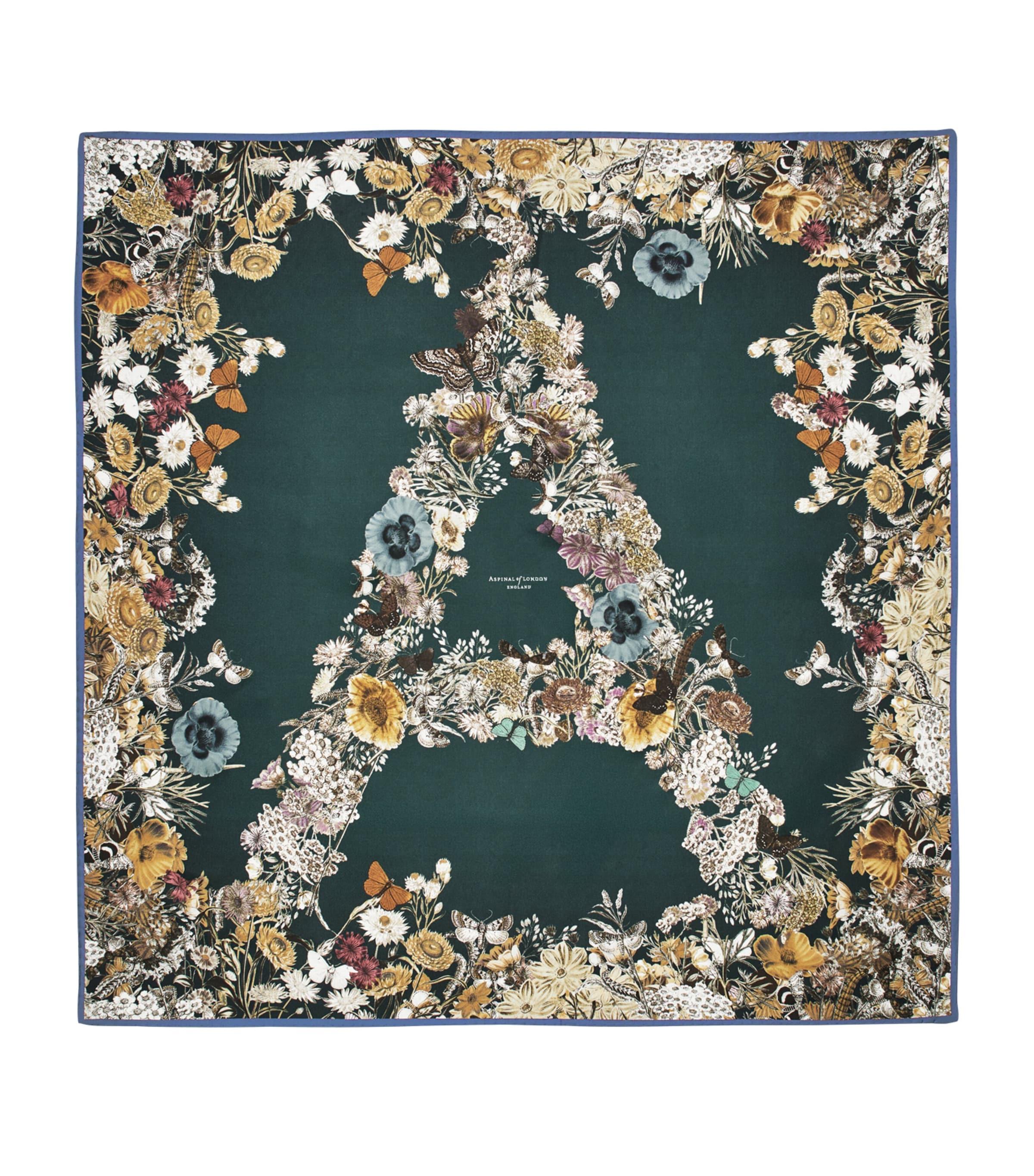 Aspinal Of London Silk Floral Monogram Scarf by ASPINAL OF LONDON