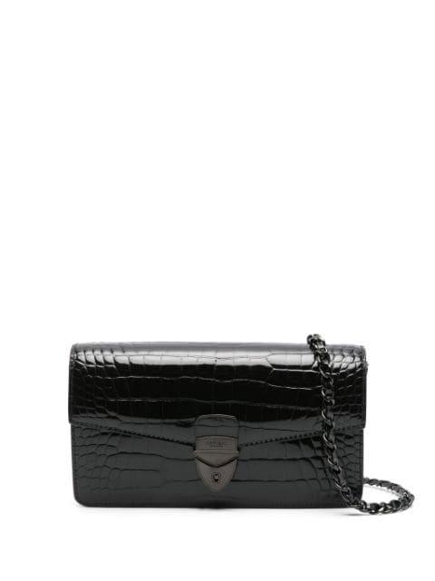 Mayfair logo-lettering patent-leather clutch bag by ASPINAL OF LONDON