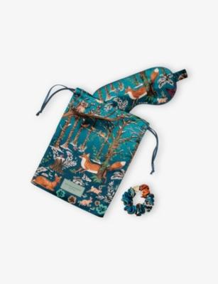 Woodland-Print Silk Eyemask and Scrunchie Set by ASPINAL OF LONDON