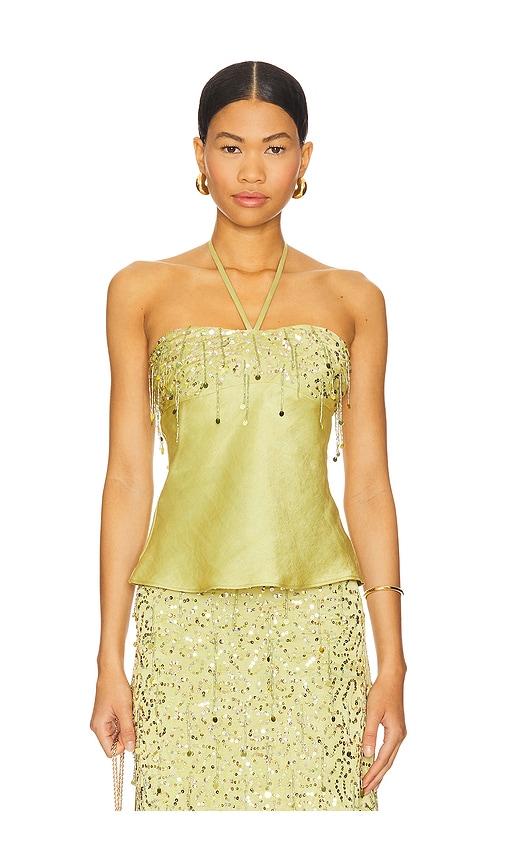 ASTA RESORT Yasmin Hand Beaded Halter Neck Top in Green by ASTA RESORT