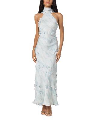 3D Floral Applique Sleeveless Halter Dress by ASTR THE LABEL