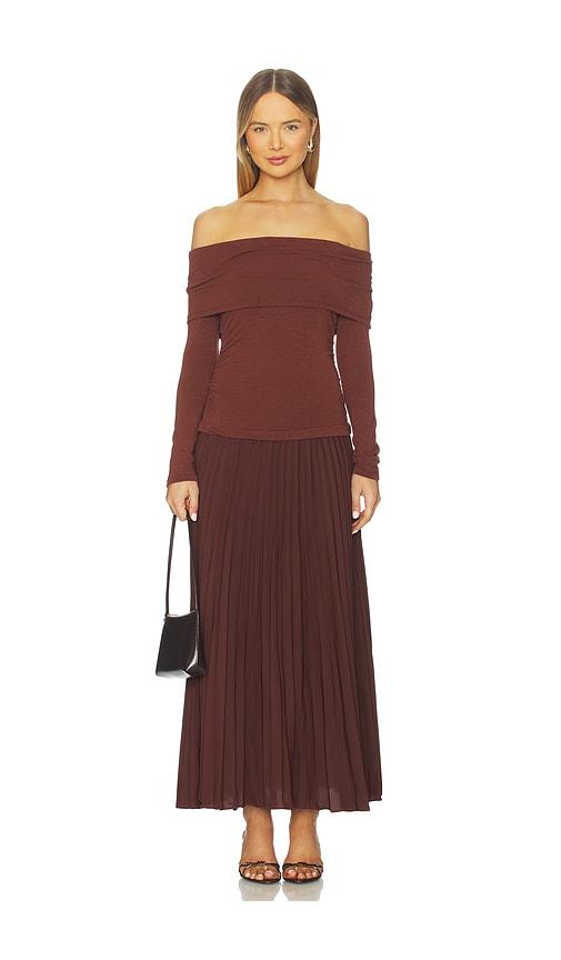 ASTR the Label Tanaia Mixed Media Dress in Brown by ASTR THE LABEL