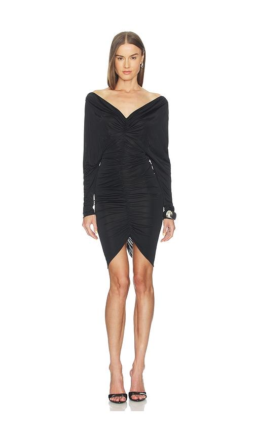 Atlein V Neck Ruched Short Dress in Black by ATLEIN