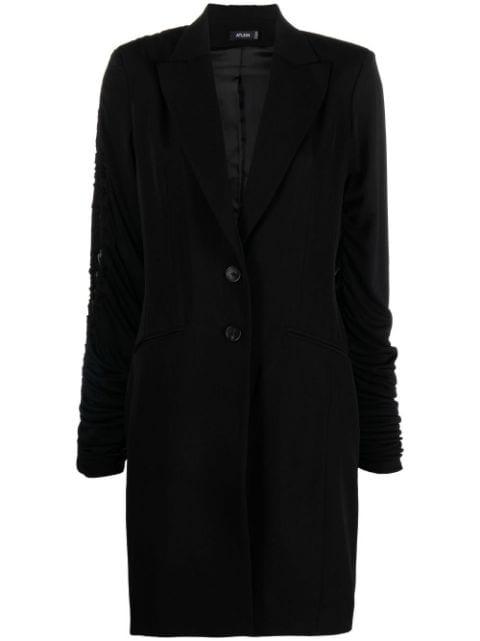 ruched-sleeve wool blazer dress by ATLEIN