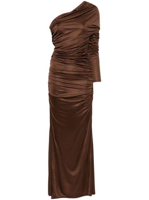 single-sleeve ruched gown by ATLEIN